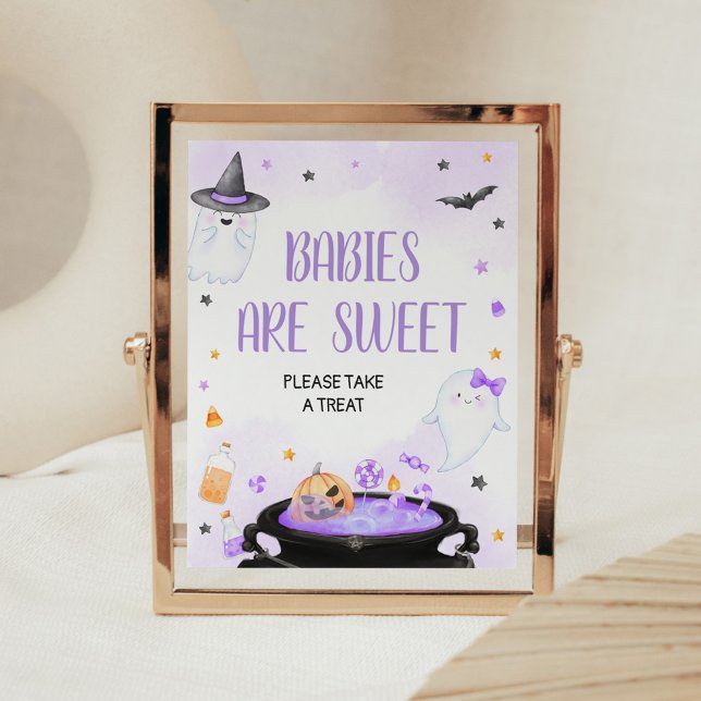 Poster Oh Sheet Boo-y Halloween Les bébés sont doux (Purple Oh Sheet Boo-y Ghoul Baby Shower Babies are Sweet Sign)