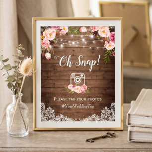 Poster Oh Snap Hashtag Instagram Floral Country Rustique