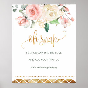 Poster Oh Snap Hashtag Mariage signe apricot rose roses