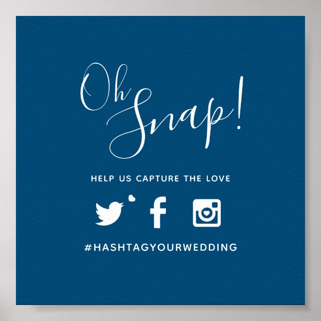 Poster Oh snap hashtag mariage simple bleu blanc (Devant)