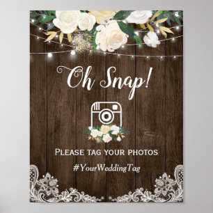 Poster Oh Snap Instagram Hashtag Bois rustique Blanc Flor