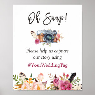 Poster Oh Snap Instagram Hashtag Mariage floral bohème