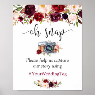 Poster Oh Snap Instagram Sign Rustique Bourgogne Rouge Fl