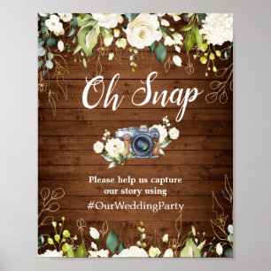 Poster Oh Snap Instagram Signal Roses Blanches Flore Vert