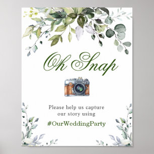 Poster Oh Snap Watercolor Eucalyptus Hashtag Mariage Sign