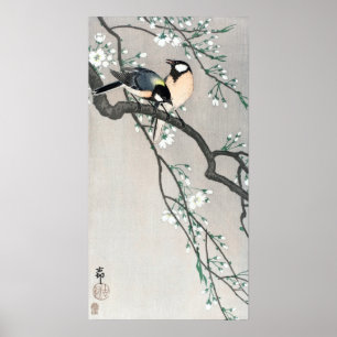 Poster Ohara Koson Birds sur une branche de cerisiers