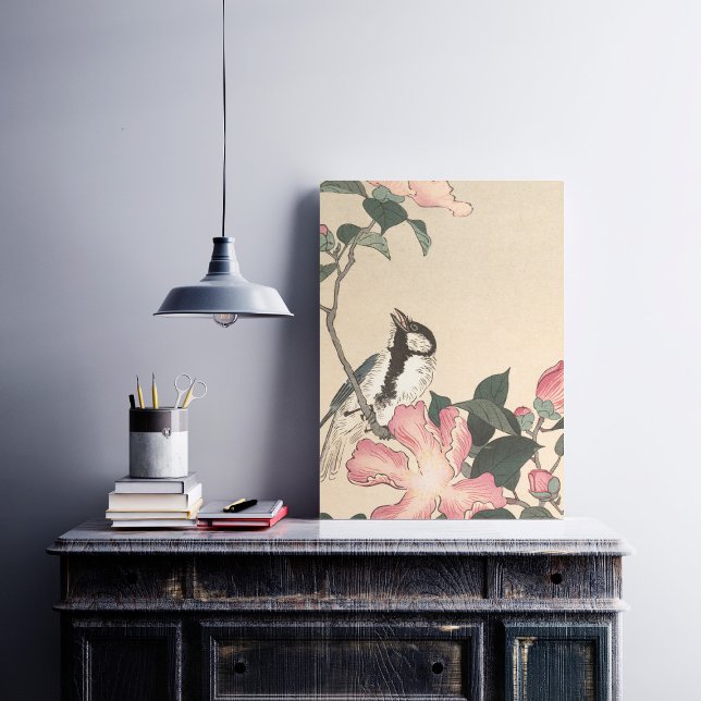 Poster Ohara Koson, Oiseaux et Fleurs roses - Japonais (Créateur téléchargé)