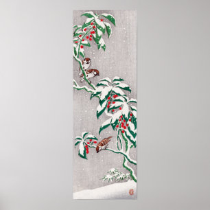 Poster Ohara Koson Sparrows sur le buisson des baies