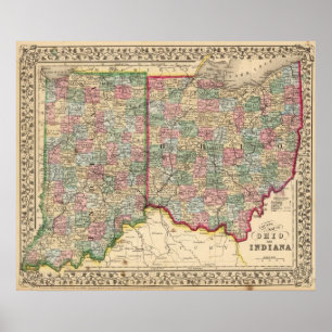 Poster Ohio, Indiana Map par Mitchell