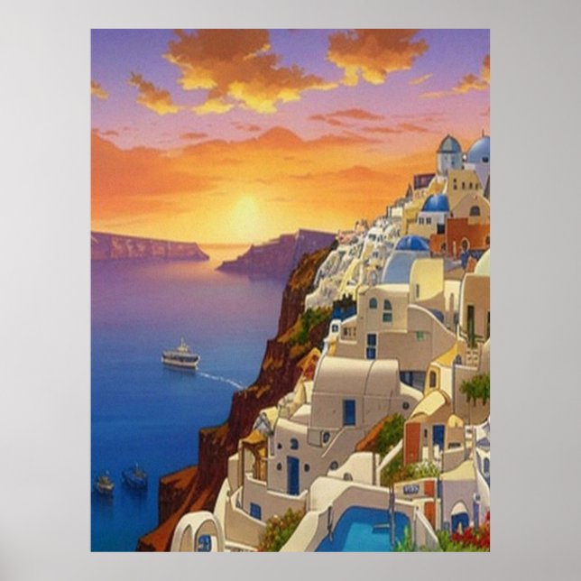 Poster Oia, Santorin, Grèce Art (Devant)