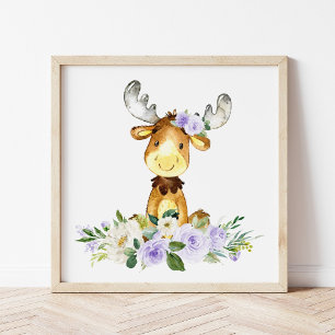 Poster Oie, Animaux De Bois, Boho, Fleurs Violettes