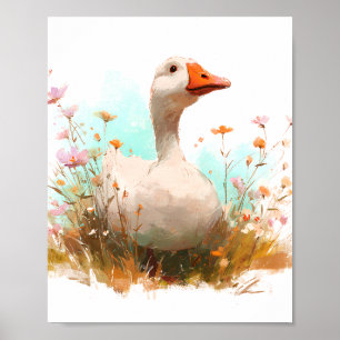 Poster Oie de Charme en Fleur sauvage - Ferme d'aquarelle
