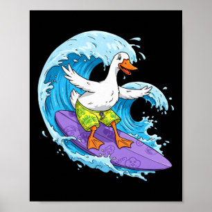 Poster Oie drôle surfe sur une vague de l'océan 1 - Fan F