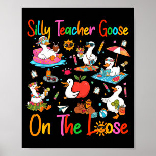 Poster Oie enseignante vacances d'été dernier jour d'écol
