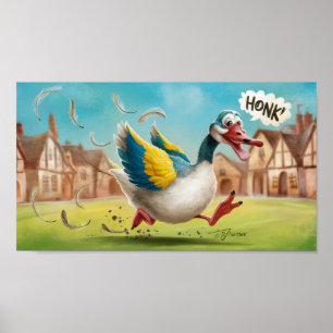 Poster Oie Ridicule en Liberté Dessin, Oie Drôle