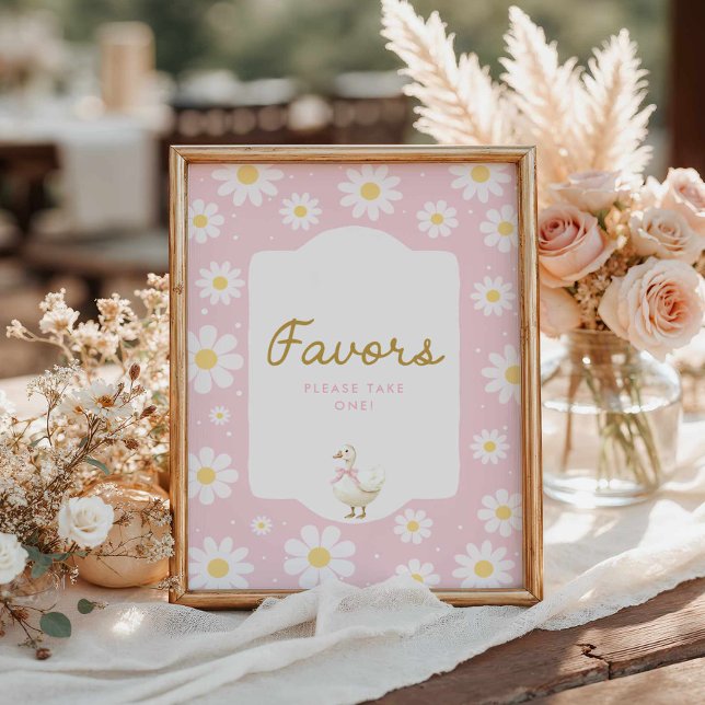 Poster Oie soie rose et Favoris de marguerite (Pink Silly Goose Favor Sign)