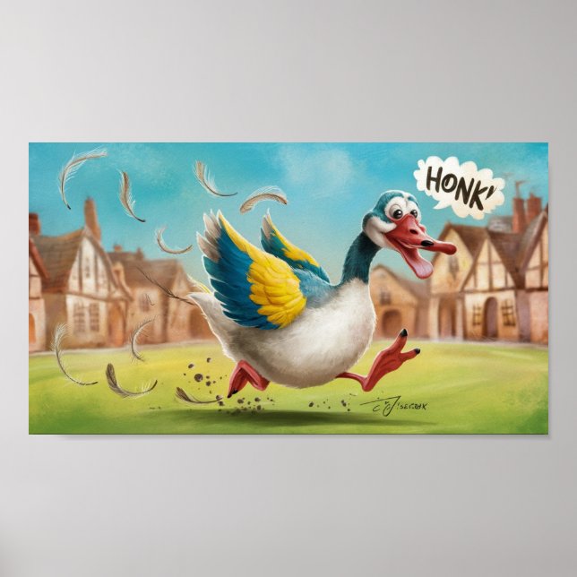 Poster Oie sotte sur le dessin de l'orignal, Oie drôle (Devant)
