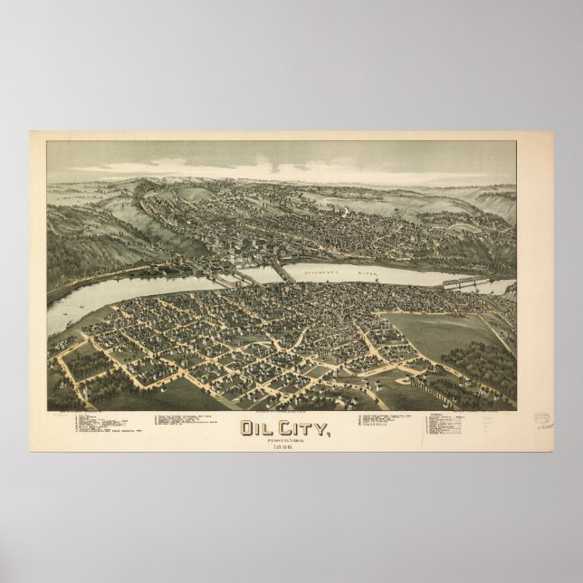 Poster Oil City Pennsylvanie 1896 Antique carte panoramiq (Devant)