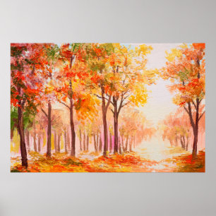 Poster Oil painting landscape - colorful autumn forest