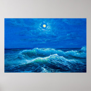 Poster oil painting showing waves in ocean or sea on can