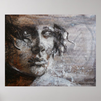 Poster Oil pastel sepia painting in chaud colors