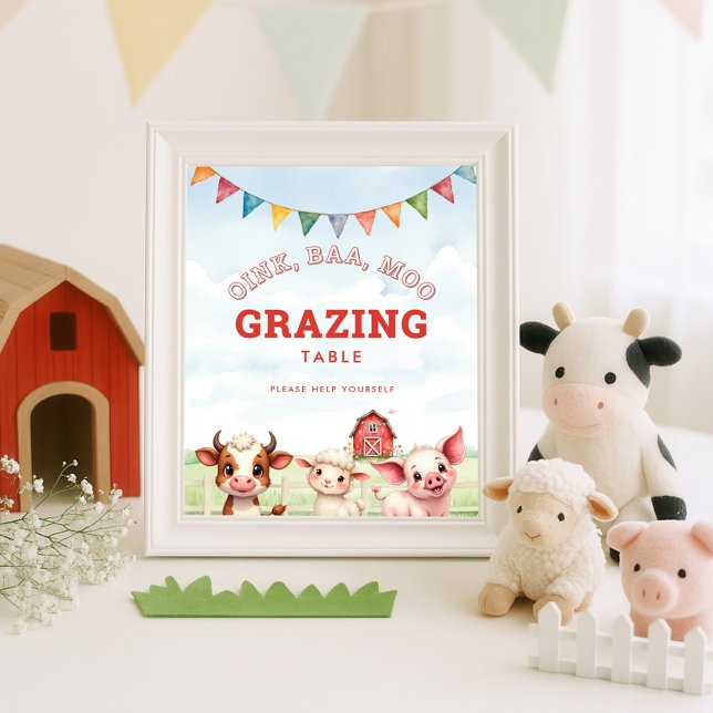 Poster Oink Baa Moo Cute Agritourisme Animaux Panneau de  (Créateur téléchargé)