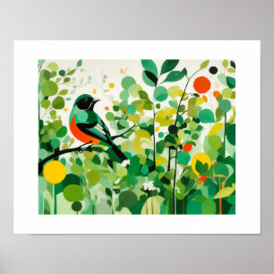 Poster Oiseau Abstrait Se Trouvant Sur Une Branche