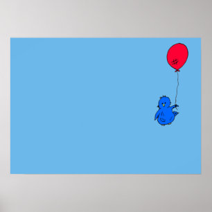 Poster Oiseau bleu 965 de bonheur et d'un ballon rouge