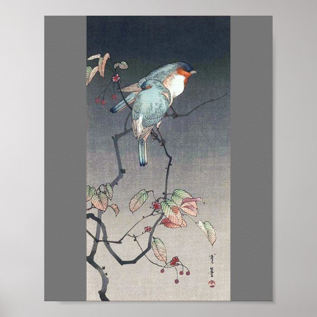 Poster Oiseau bleu la nuit, Watanabe Seitei (Devant)