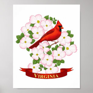 Poster Oiseau cardinal de l'État de Virginie et fleur de