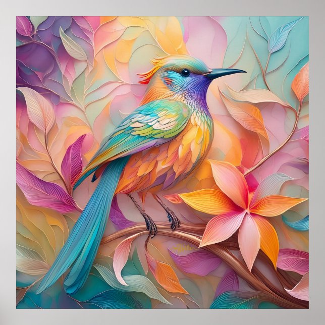 Poster Oiseau-chanteur à gorge violette Imaginaire (Devant)