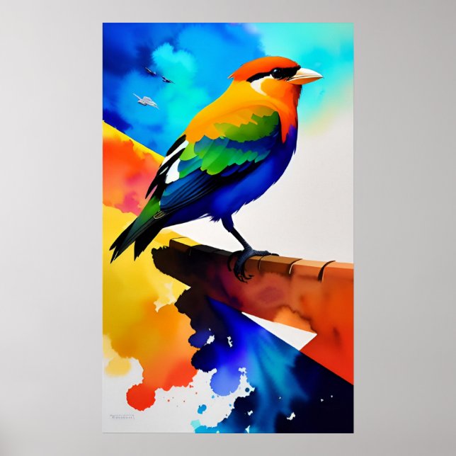 Poster Oiseau couleur aquarelle (Devant)