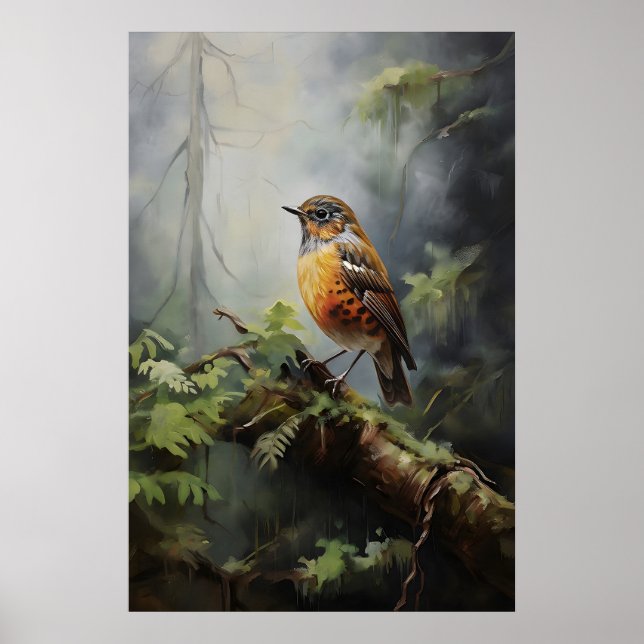 Poster Oiseau dans l'impression murale de la forêt, oisea (Devant)