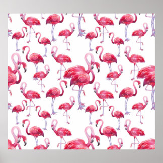 Poster Oiseau d'aquarelle de Flamant rose exotique
