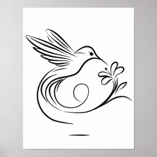 Poster Oiseau de colibri élégant et mur d'art en ligne de
