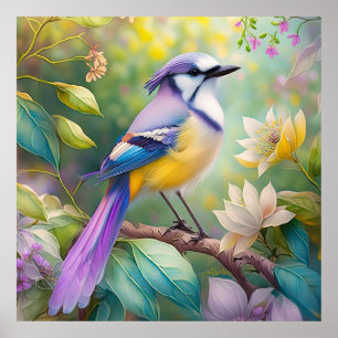 Poster Oiseau de fantaisie Geai Violet Touffeté