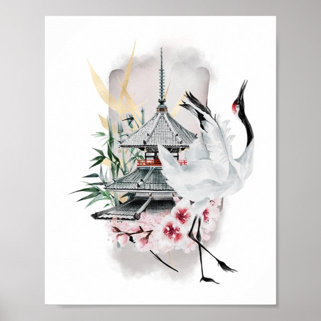 Poster Oiseau de grue Artiste japonais (Devant)