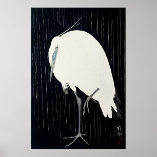 Poster Oiseau de grue de style japonais vintage