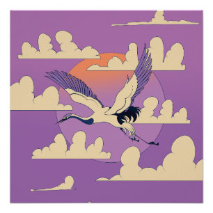 Poster Oiseau de grue rose asiatique