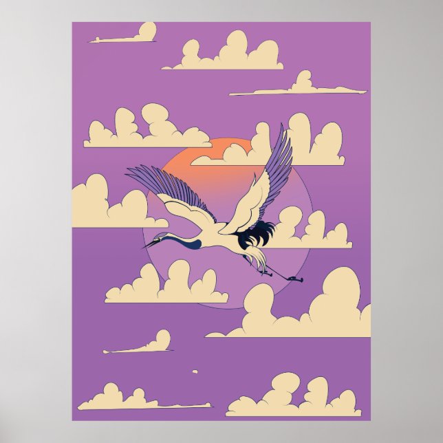 Poster Oiseau de grue rose asiatique (Devant)