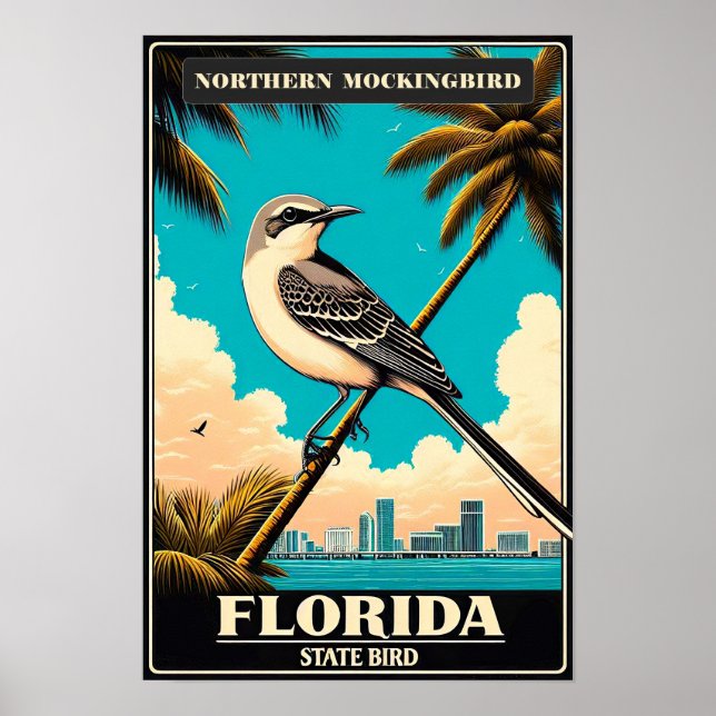Poster Oiseau de l'État de Floride - Moqueur polyglotte V (Devant)