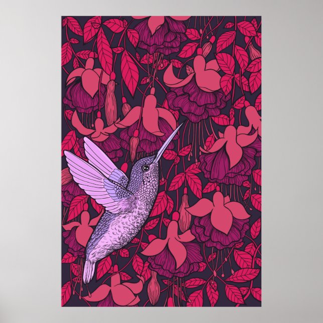 Poster Oiseau-de-mer et violette de fuchsia (Devant)