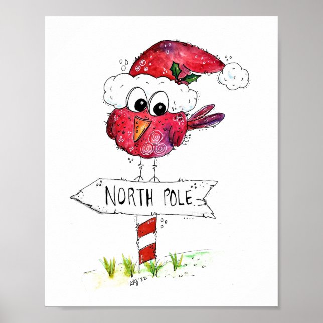 Poster Oiseau de Noël blanc (Devant)
