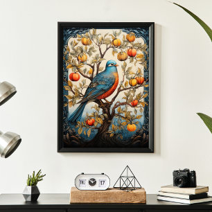 Poster Oiseau de style art vintage dans un arbre
