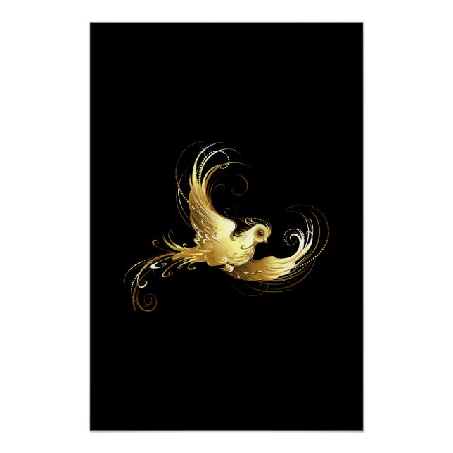 Poster Oiseau d'or sur Arrière - plan noir (Devant)