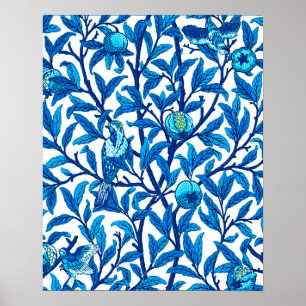 Poster Oiseau et grenade Art Nouveau, Bleu de Cobalt