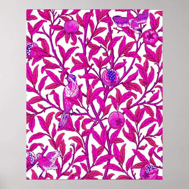 Poster Oiseau et grenade Art Nouveau, Fuchsia & Violet (Devant)