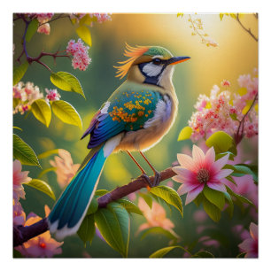 Poster Oiseau fantastique à tête verte et ailes de sarcel