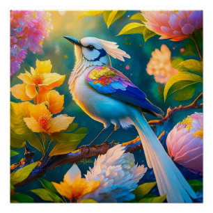 Poster Oiseau Fantastique Geai à Ailes Arc-en-ciel