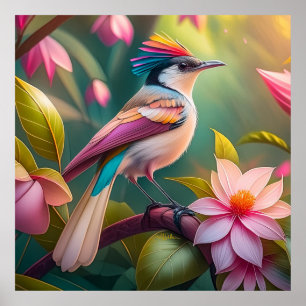 Poster Oiseau fantastique Geai à crête arc-en-ciel